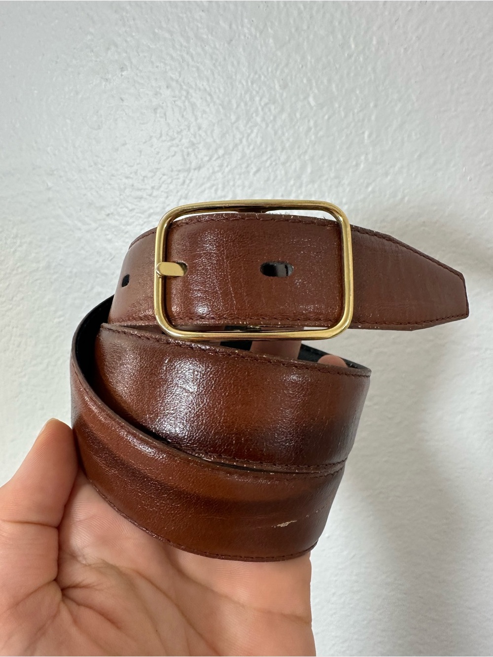 Vintage Brown Leather Belt with Gold Buckle